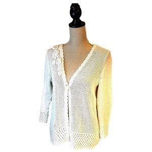Crochet Cardigan with Floral Appliqué Detail in White